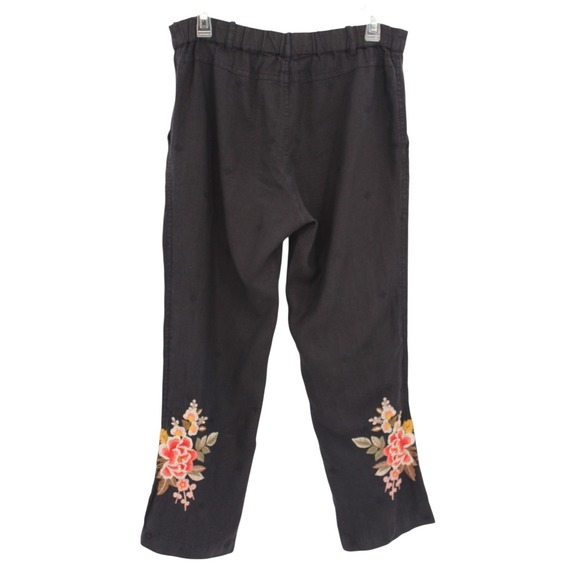 Johnny Was JW Los Angeles Linen Pants‎ Small Embroidered Cropped Black Boho - Picture 3 of 16